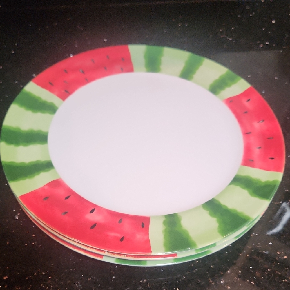 7 Sakura Watermelon Melamine 11-inch Dinner Plates - Red, Green, White